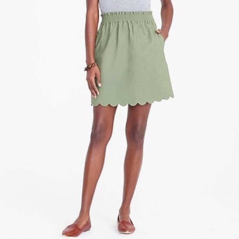 J. Crew Green Scallop-Hem A-Line Skirt